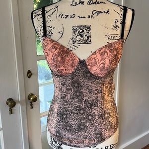 Bustiers size 34C pink and black three tier adjustable back